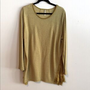 XCVI Olive Green Tunic 3/4 Sleeve Asymmetrical Top
